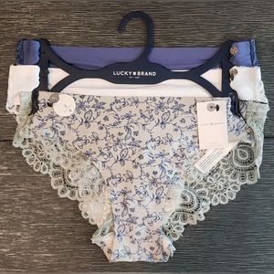 Lucky Brand 3pc Underwear Set - laser cut soft jersey front & scalloped lace bk